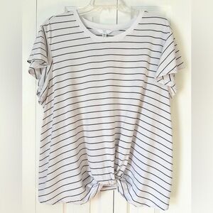Time and Tru Front Twist Flutter Sleeve Striped T-Shirt
